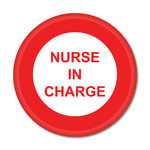 Nurse In Charge 50mm Badge Red-White