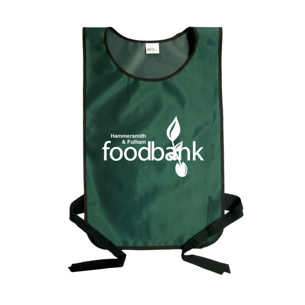 Custom made tabards printed "Hammersmith and Fulham Foodbank" on both sides. Trussell Trust Foodbank Charity Tabards.\\n\\n07/07/2015 08:32