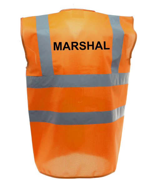 Hi Vis Orange colour reflective Marshal's safety vests in a rang of sizes. Personalising available.\\n\\n03/09/2016 18:37