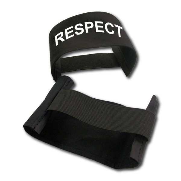 Adults and child's black mourning armbands printed Respect.\\n\\n25/02/2016 18:28
